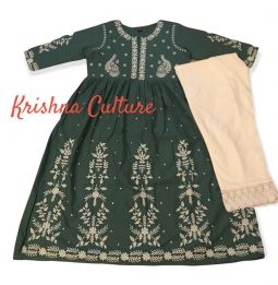 Anarkali Set Emerald Green and White Size LARGE